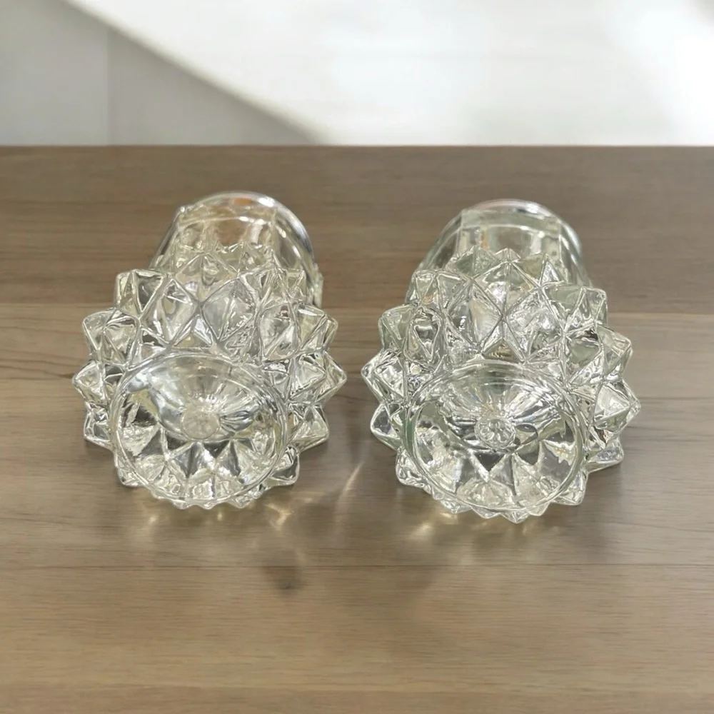 Vintage Diamond Point Glass Salt & Pepper Shakers Hong Kong Set of 2 3.75